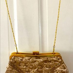 Clutch bag brown with sequence  , L10 H 5 1/2